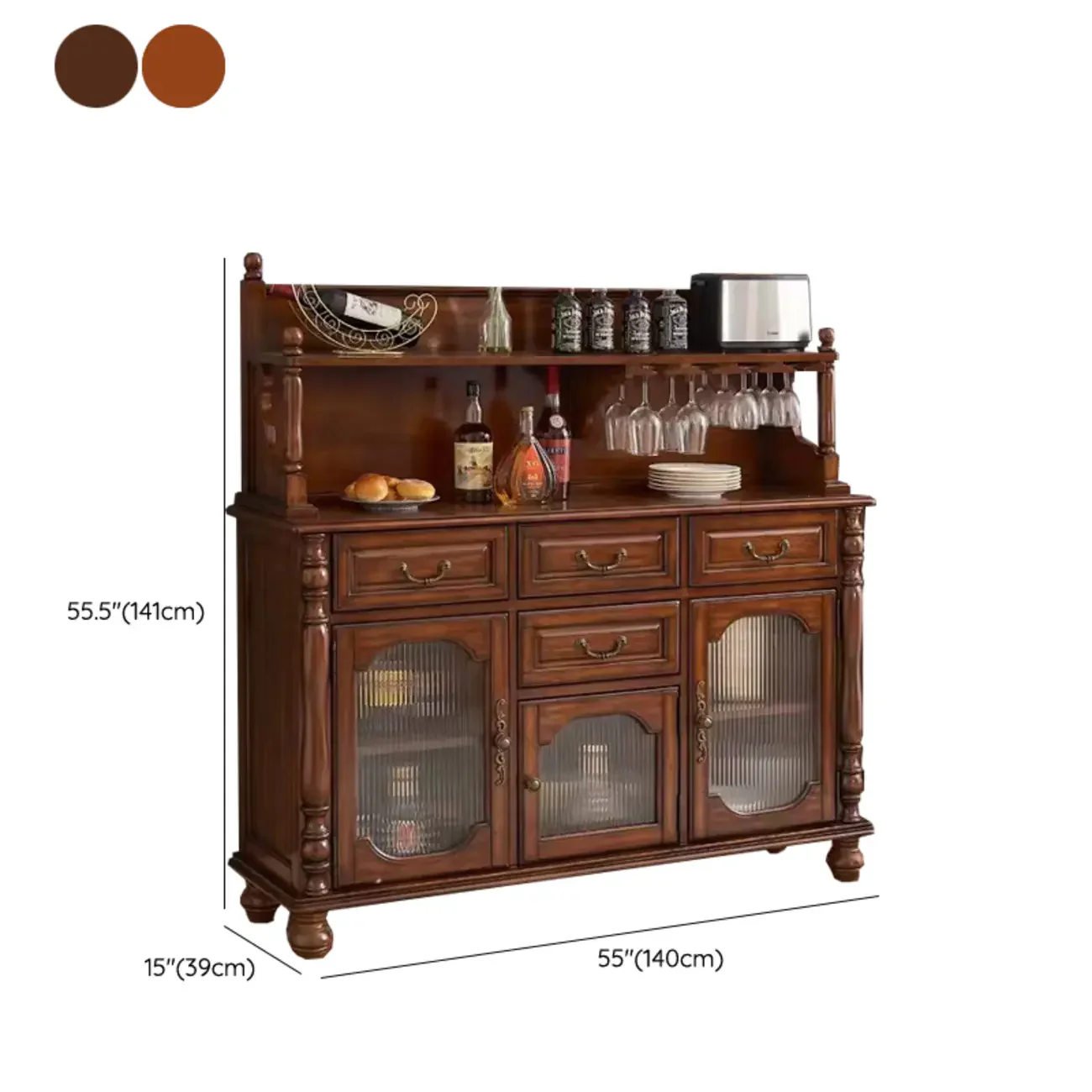 Mid-Century Modern Wood Bar Cabinet with Wine Rack
