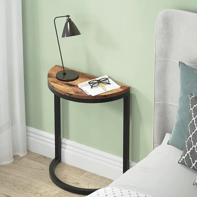 End Table Half Round, Narrow Side Table, Slim C Table for Sofa Couch