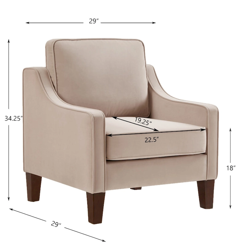 Modern Velvet Upholstered Armchair with Wooden Legs