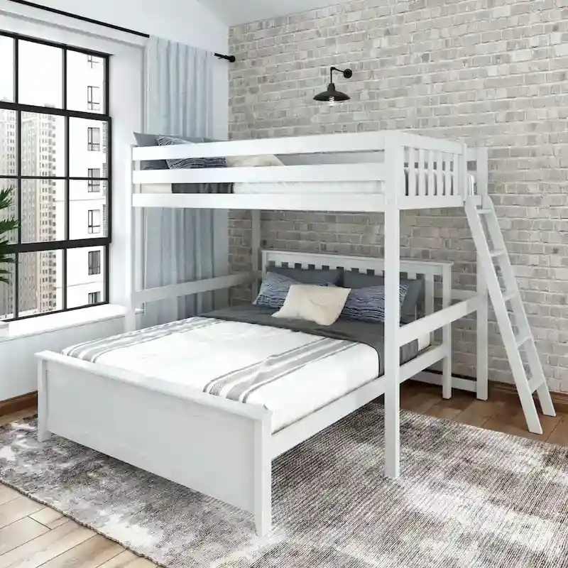 Plank and Beam L-Shaped Full over Queen Bunk Bed with Ladder on End