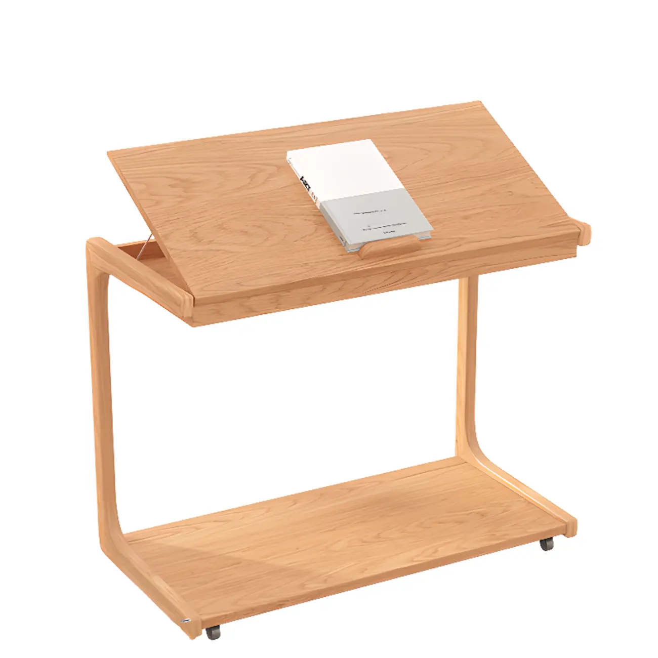 Scandinavian Wooden Flip-Top C-Shaped Side Table with Wheels