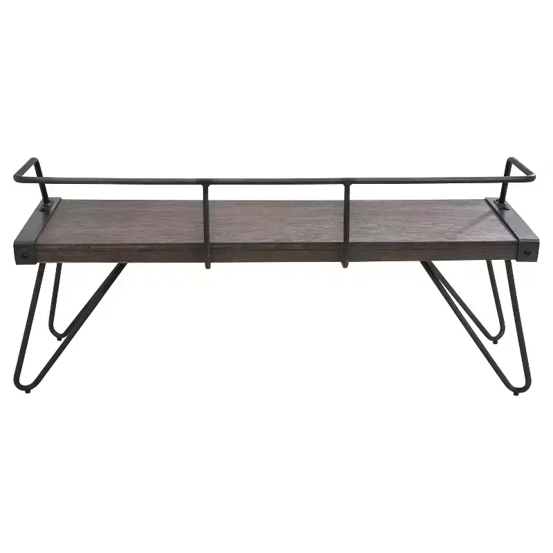LumiSource Stefani Industrial Bench Antique Metal: Rectangle, Metal Frame, Seats 2, No Upholstery