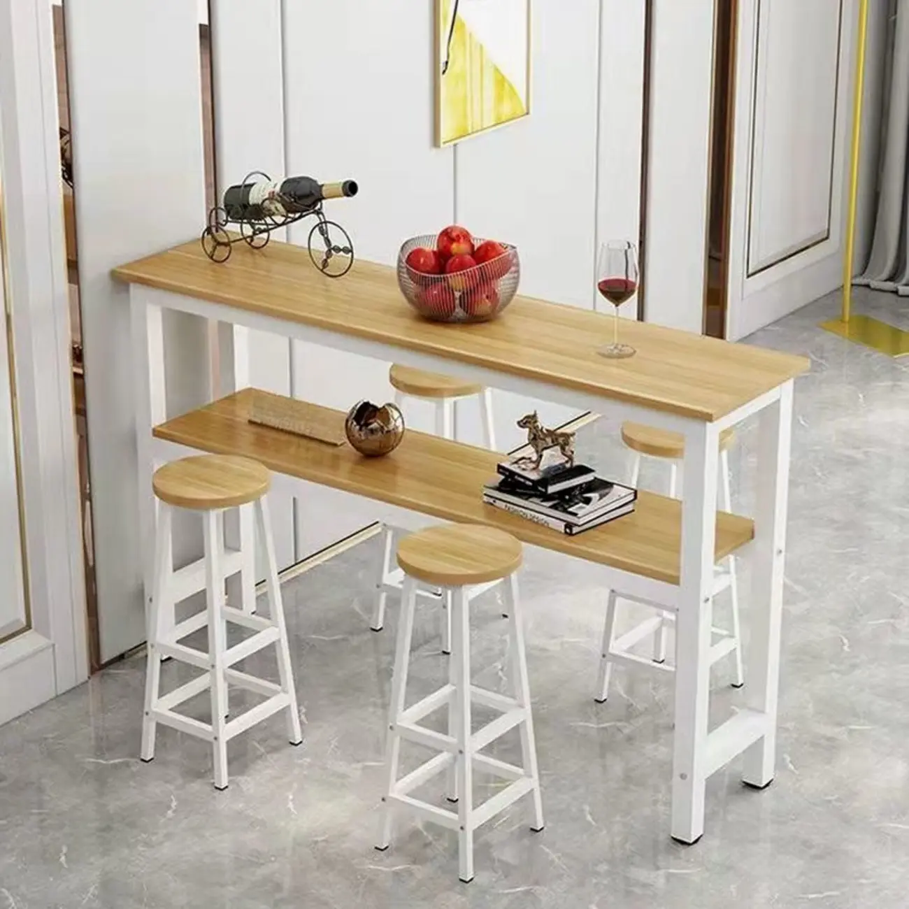 Modern Steel Wood Bar Tables with Shelf