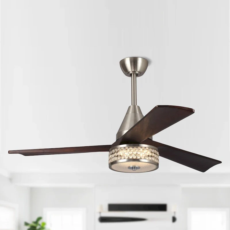 52  Walnut Wood 3-Blade Crystal LED Ceiling Fan with Remote