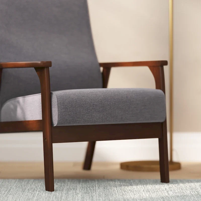 Mid-Century  Armchair with Wooden Frame and Faux Leather Cushions