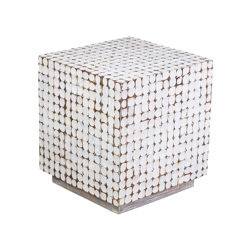 White Coconut Shell Cube Accent Table by East at Main