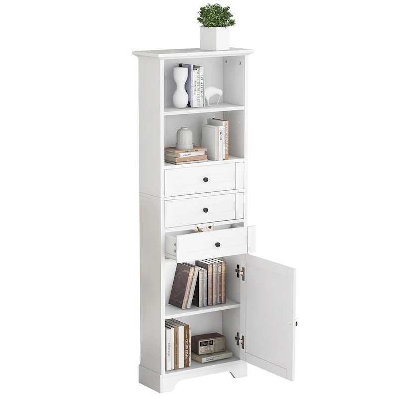 10 in. W x 22 in. D x 68.3 in. H White MDF Linen Cabinet with 3 Drawers and Adjustable Shelves