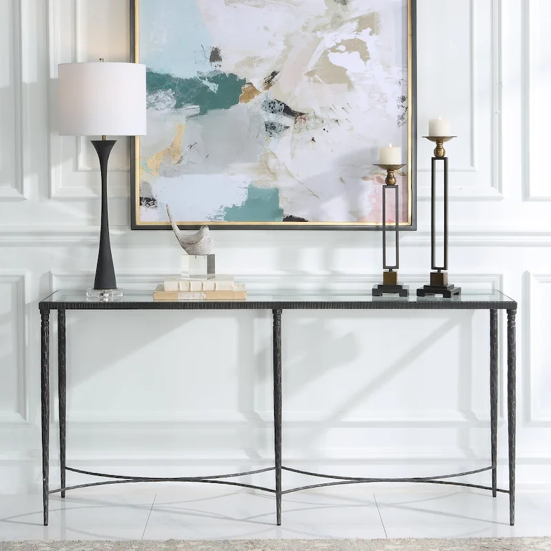 Iron & Glass Console Table - 63W x 30H x 14D