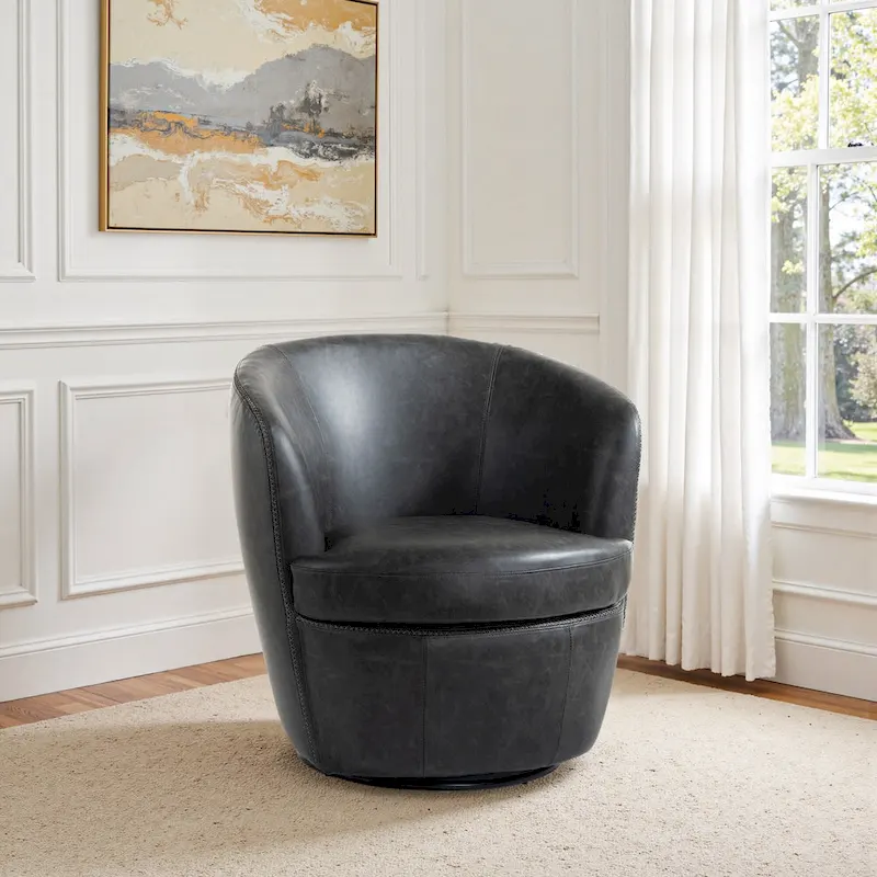Modern Swivel Leather Accent Chair Upholstered Barrel Chair