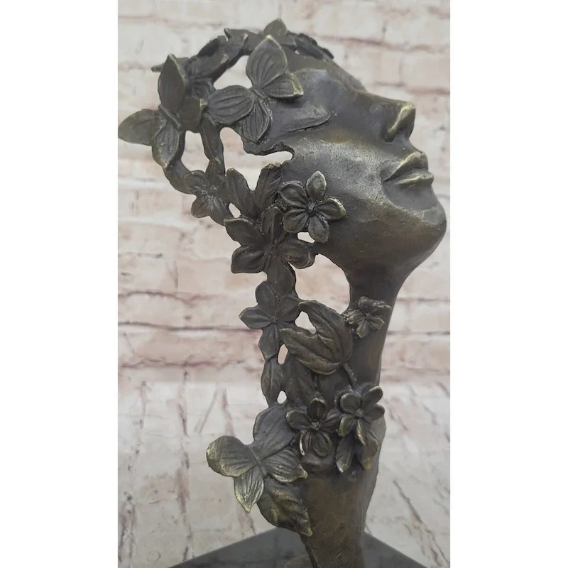 Abstract Surreal Female Bust Face Mask Butterflies Bronze Metal Sculpture Dali