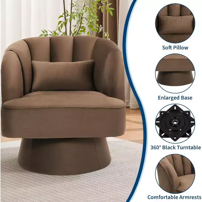 Acekool 360 Swivel Barrel Chair - Plush Teddy Velvet Lounge Chair