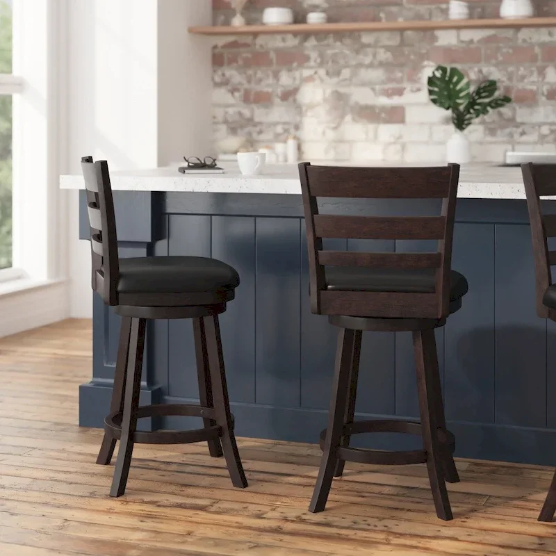 Ladderback Wooden Counter Height Stool with Upholstered Seat