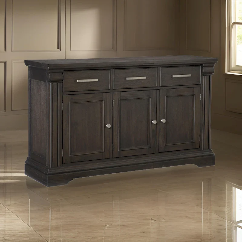 60 Inch Sideboard Server Buffet, 3 Drawer 3 Cabinet, Rustic Brown Wood