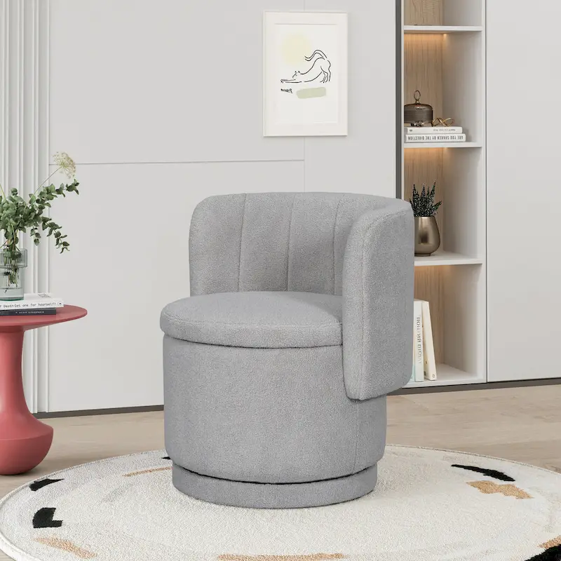 Boucle Fabric Swivel Accent Chair wStorage Space,for Living Room,Gray