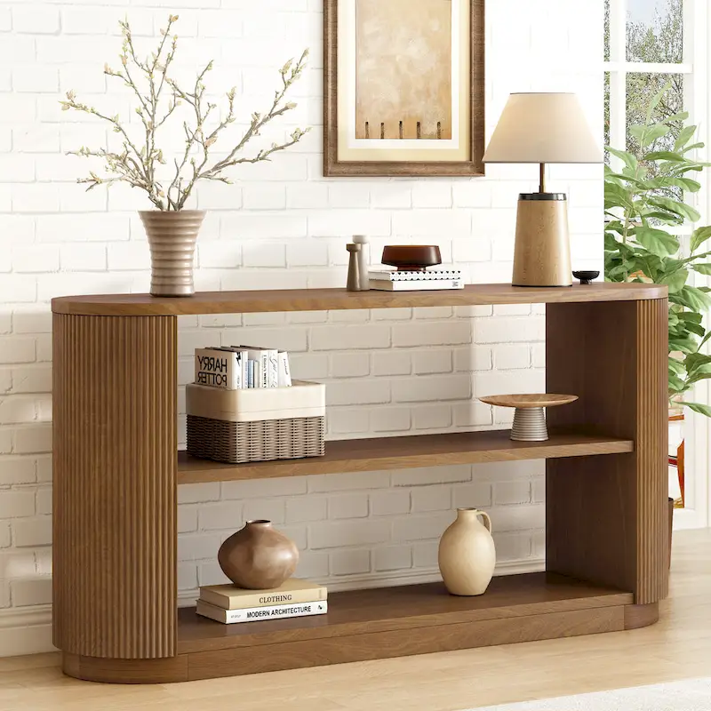 Modern Entryway Console Table - Slim Sofa Table with Open Shelf & Elegant Wood Grain, Multi-Functional Hallway Table