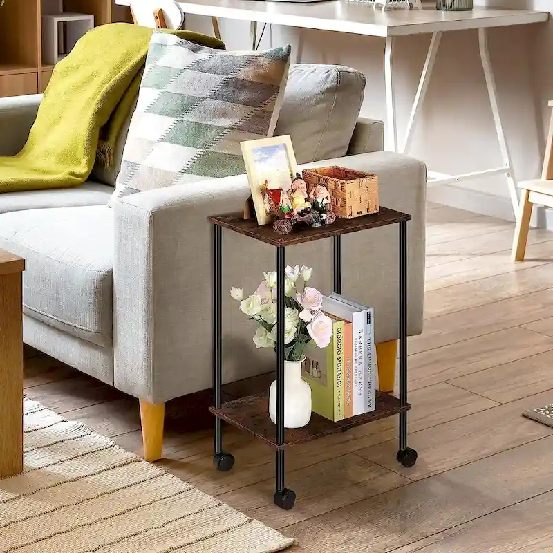 2-Tier Side Table with Wheels