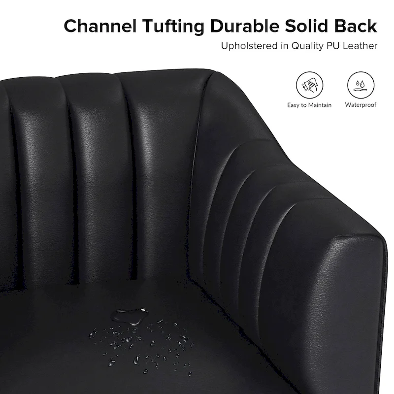 Alfons Industrial Leather Chair with Channel Tufting and Metal Leg by HULALA HOME