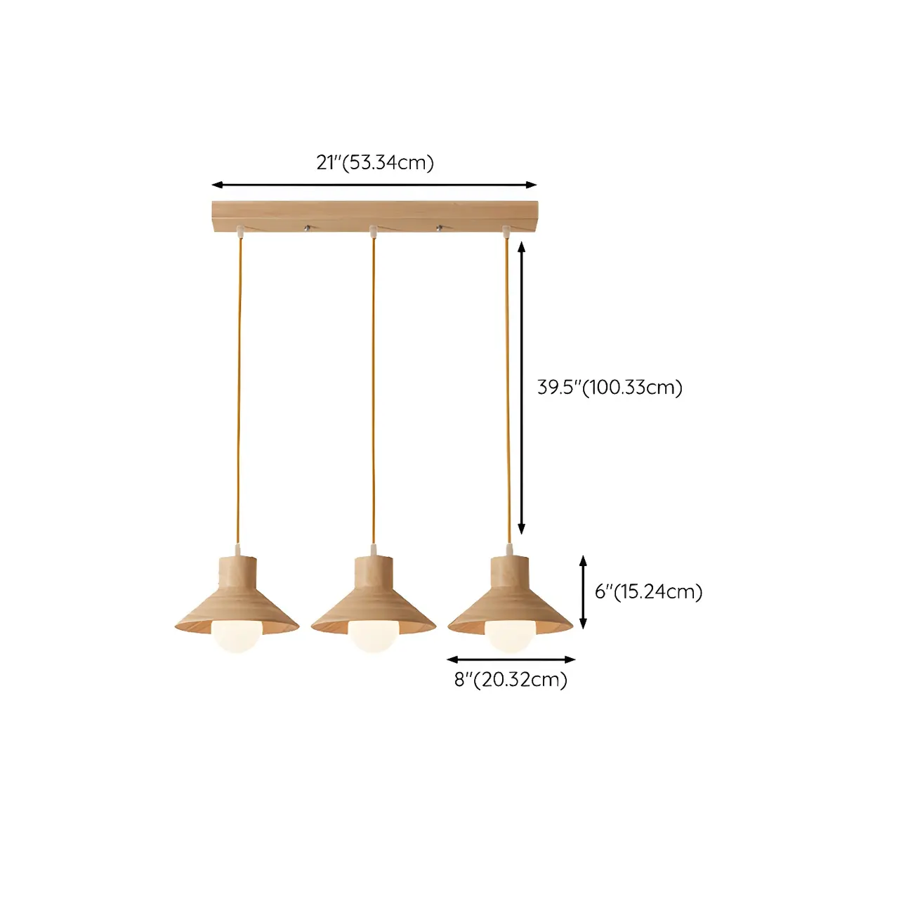 Rustic Island Light Modern Wood 3 Lights Cone Island Pendant