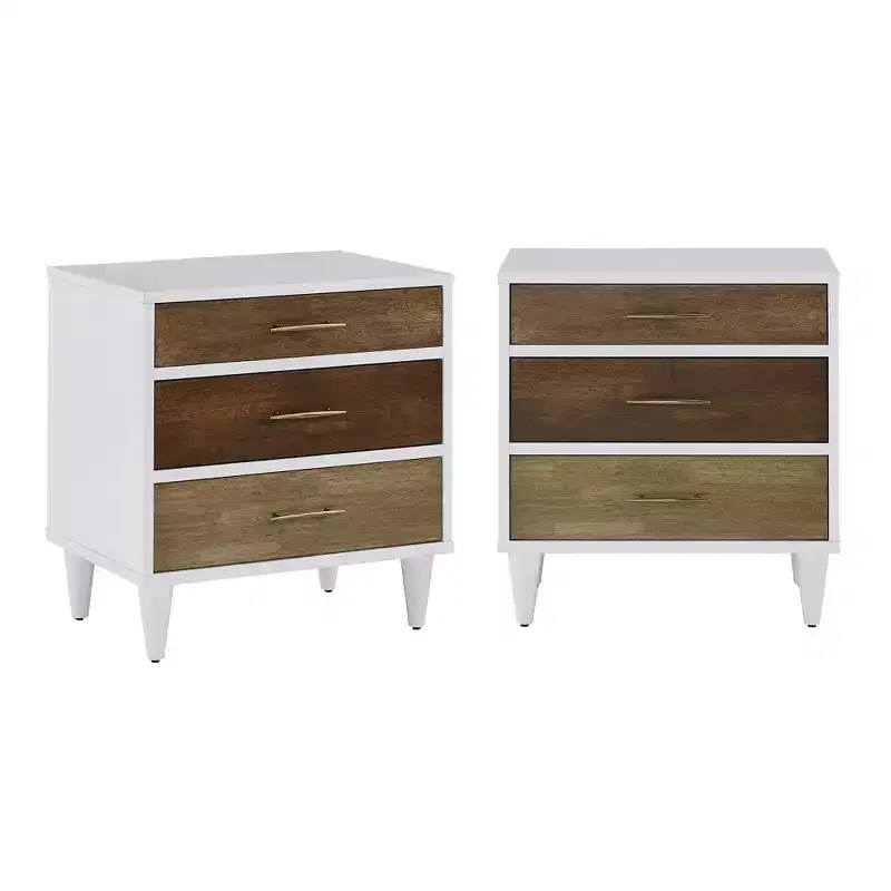 Agatha White and Natural Finish 3-Drawer Nightstand - White - iNSPIRE Q