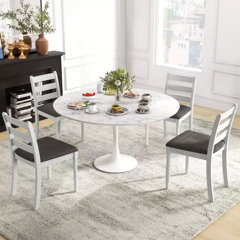 Beige Upholstered High Back Dining Chairs, Set of 4
