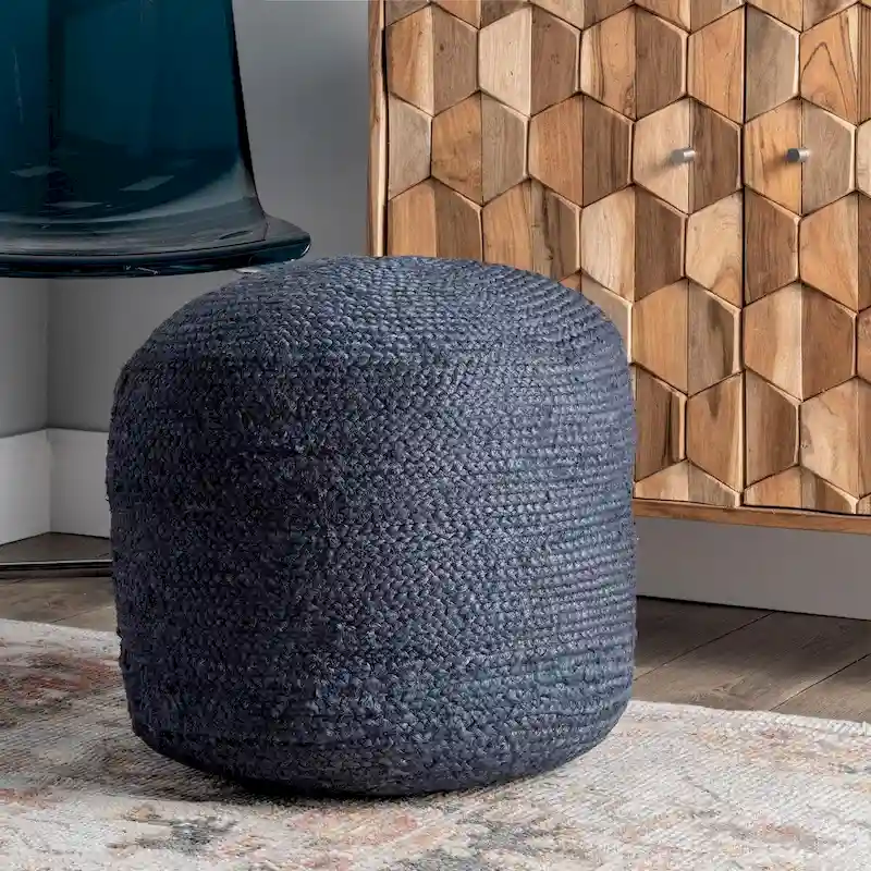 Nuloom Bristol Braided Solid Jute Ottoman Pouf