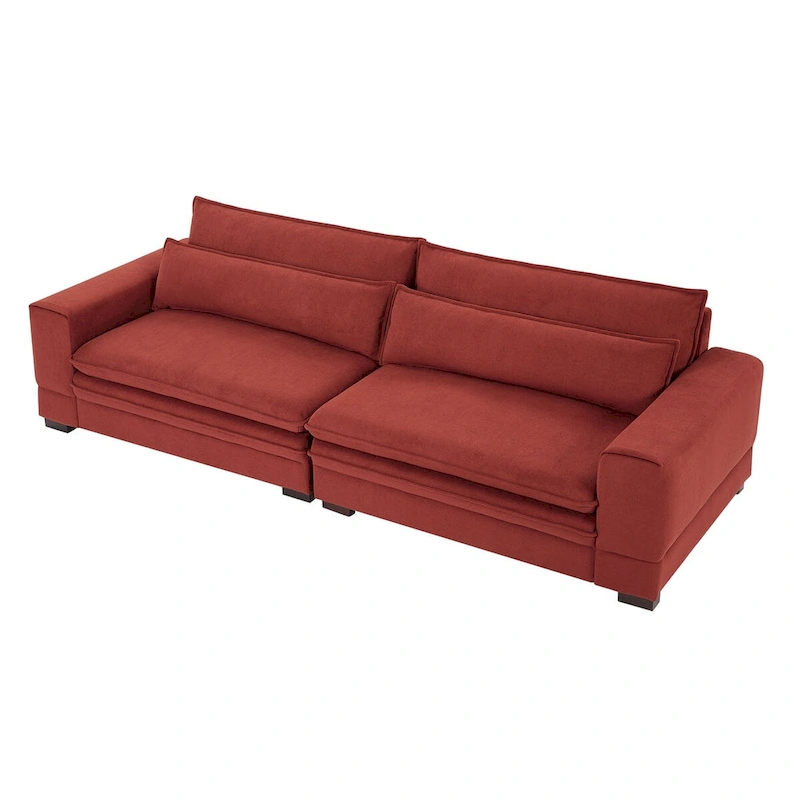 104 in Mid-Century Modern Fabric Sofa, Upholstered Sofa Couch with 2 Pillows, Solid Wood Legs