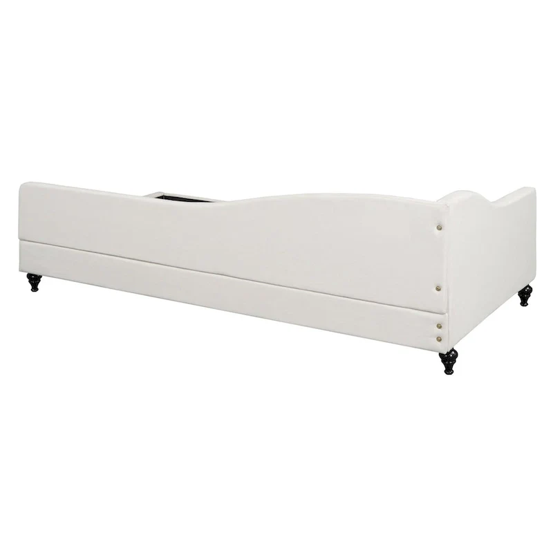 L-Shaped Linen Daybed with Solid Wood Legs