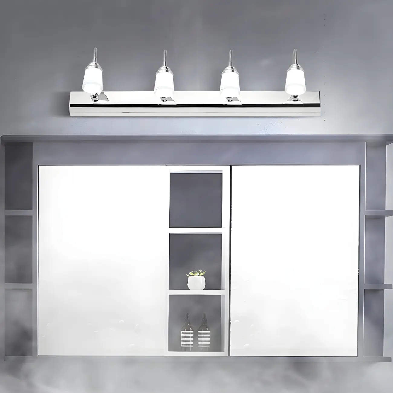 Modern Chrome LED Bathroom Vanity Light with White Shade