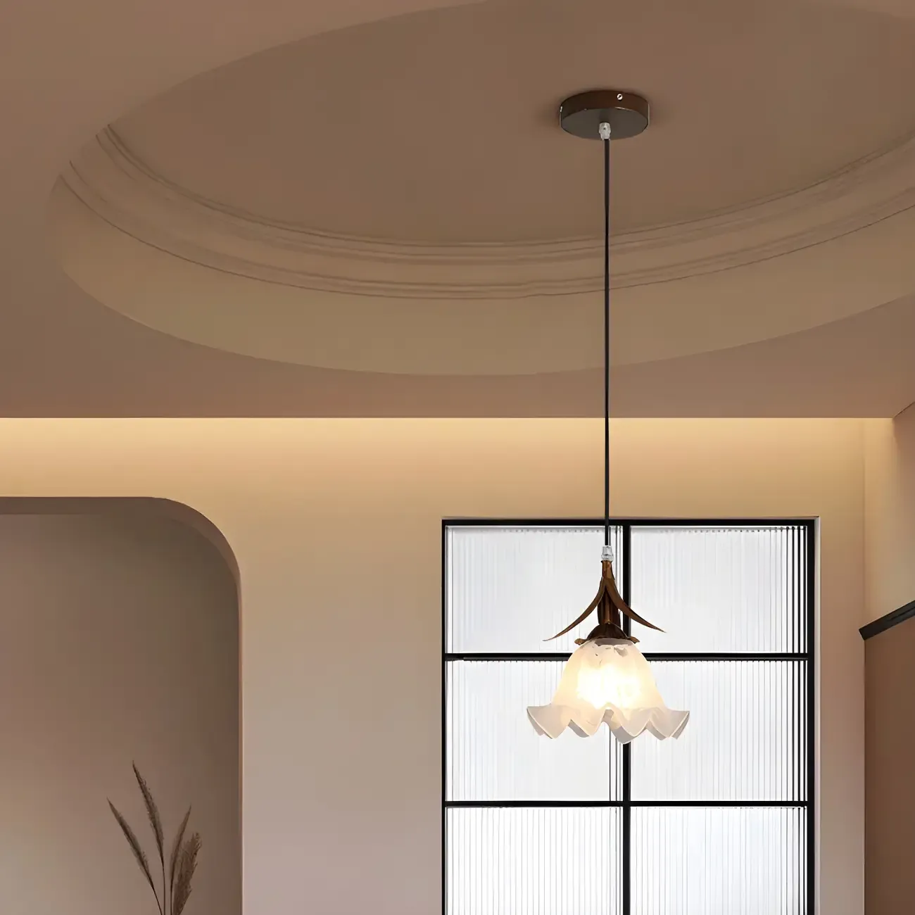 Modern White Glass Flower LED Bedside Pendant Lamp