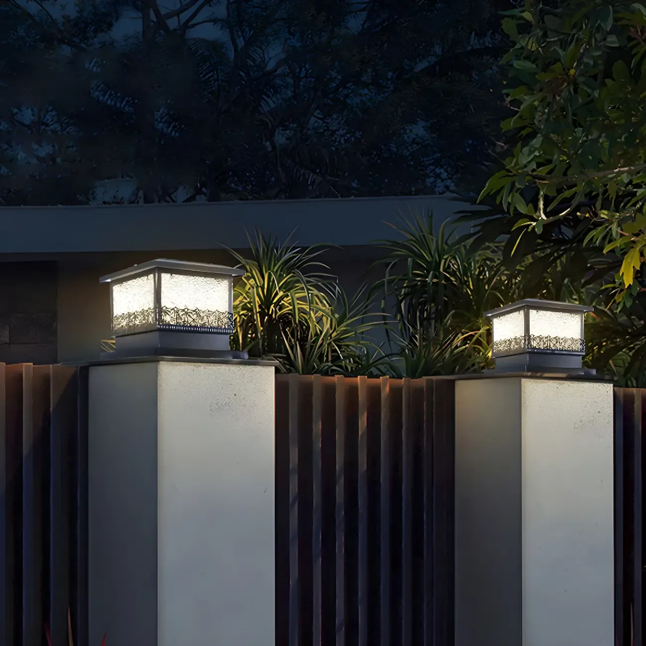 Textured Black House-Shape Solar Outdoor Post Lights