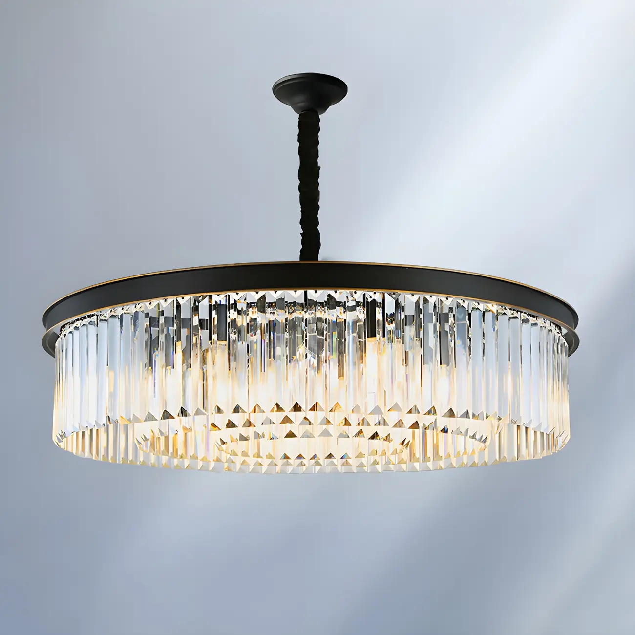 Modern Cylinder Crystal Chandelier Height Adjustable