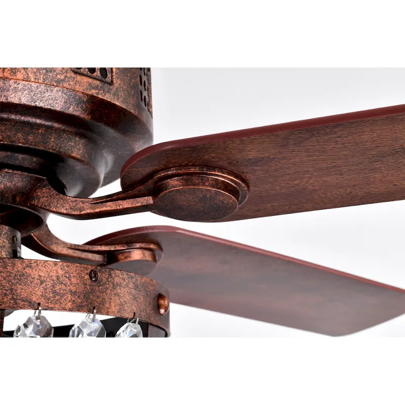 Chandler 52 Inch Antique Copper Finish Crystal Ceiling Fan with Remote