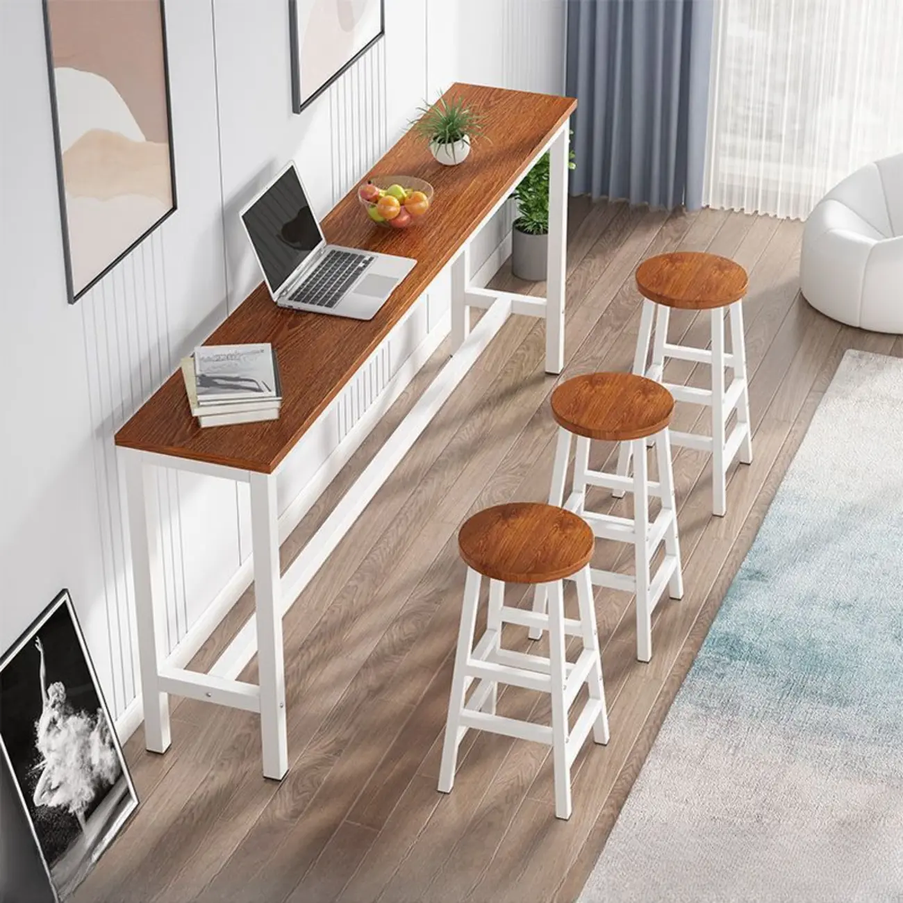 Grey Rectangle Wood Metal Footrest Bar Tables