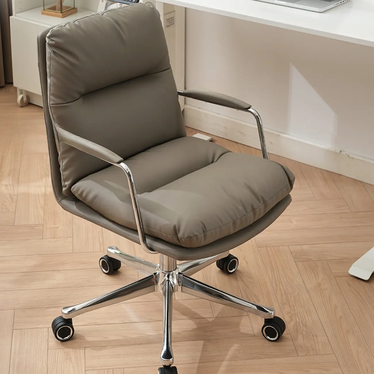 Modern Leather Mid-Back Ergonomic Swivel Office Chair