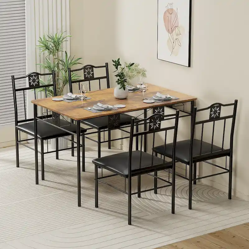 VECELO 3/5-piece Dining Table and Dining Chair Set, Dining Sets Antique Brown