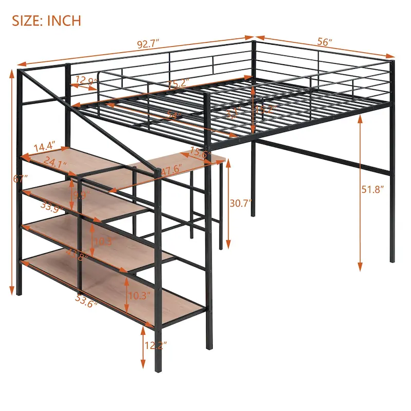 Contemporary Full Metal Loft Bed