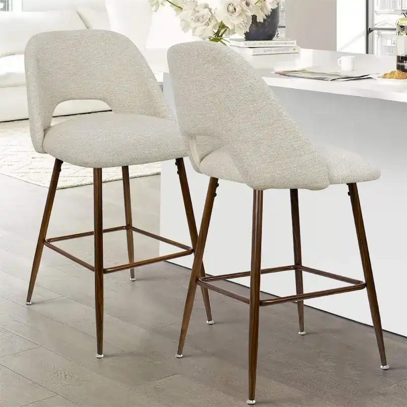 Upholstered Modern Bar Stool Walnut Leg (Set of 2)