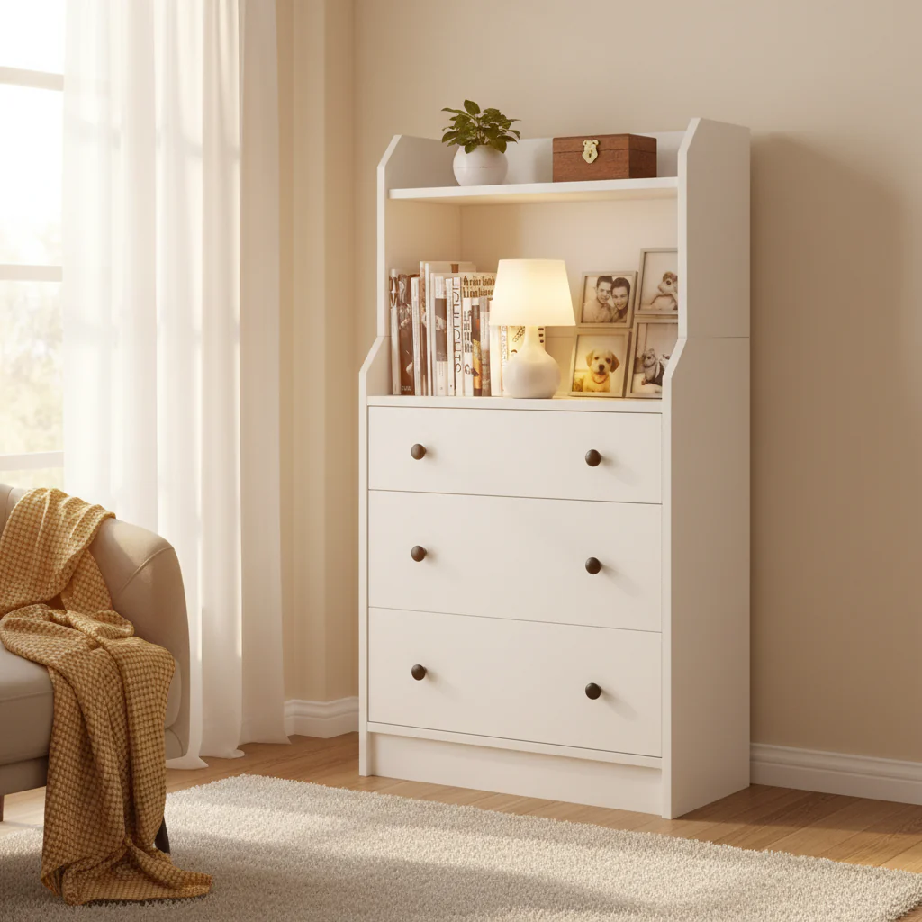 3-Drawer Dresser 44 Tall Wood Storage Organizer Chest w/ 2