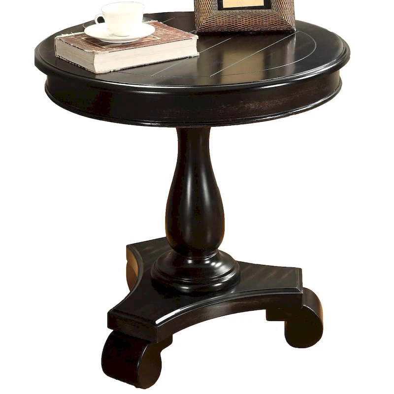 Rene Round Wood Pedestal End Table with Scrolled Legs
