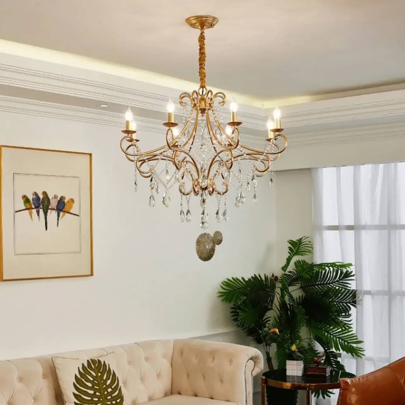 Elegant Gold Curved Crystal Candelabra Chandelier