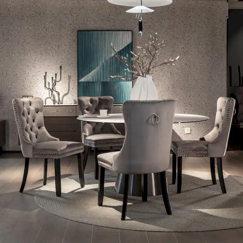 Modern Velvet Upholstered Dining Chair with Wood Legs,Set of 2