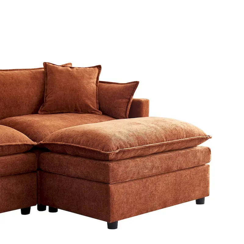 Spacious 142.52 U-Shaped Chenille Sectional Sofa with Double Cushions, Convertible Chaise and Ottomans