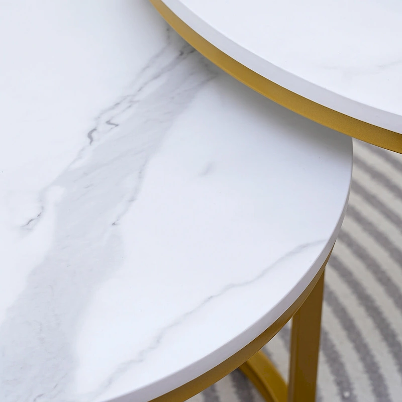 Modern Nugzar Coffee Table Round Metal Nesting Frame in Golden Style Set of 2