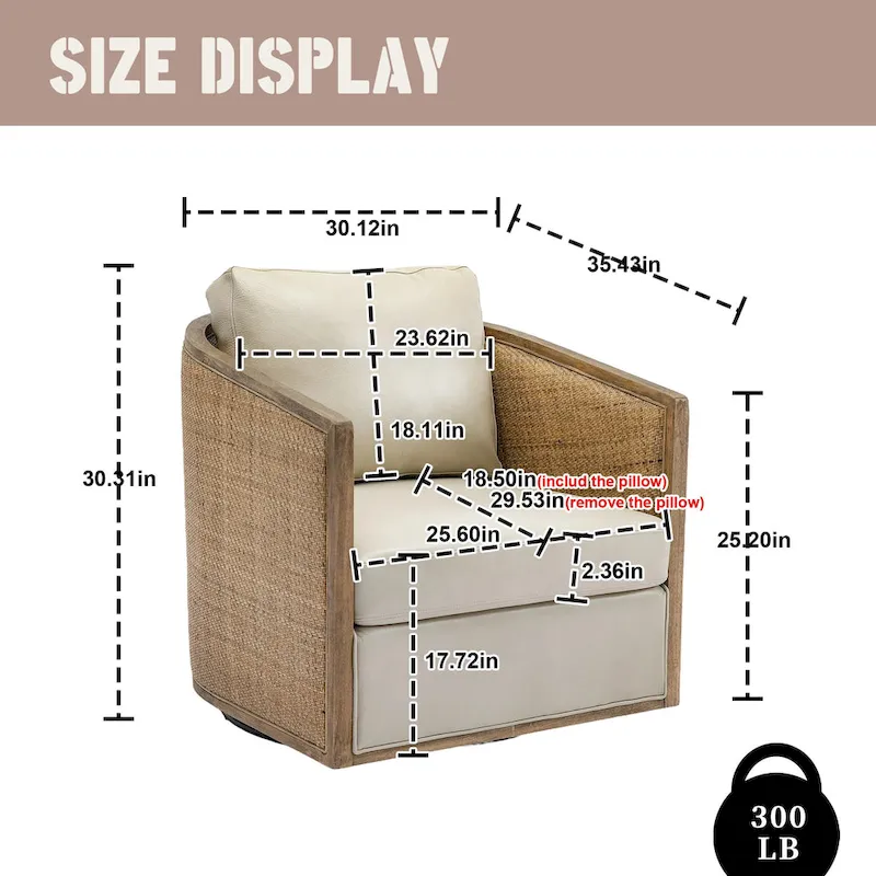 Boucle/Leather Upholstered 360 Degree Swivel Round Barrel Club Chair