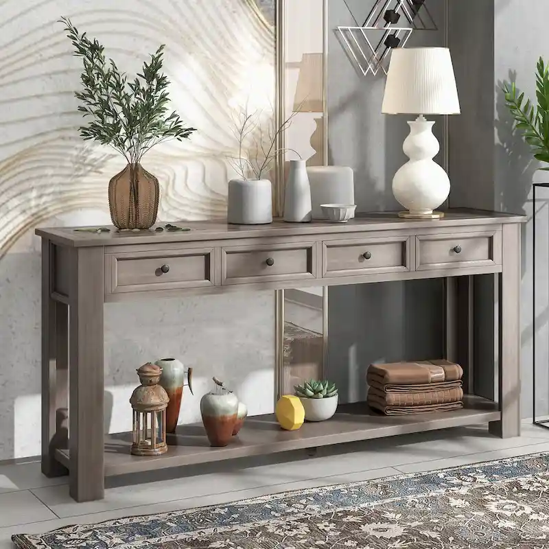 Console Table with Storage Drawers and Bottom Shelf