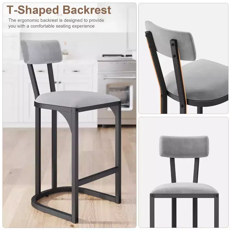 Bar Stools Set of 4, High Back Counter Height Bar Stools with White Velvet Upholstery & Gold Metal Legs, Soft Padded Kitchen Island Stools, Bar Chairs