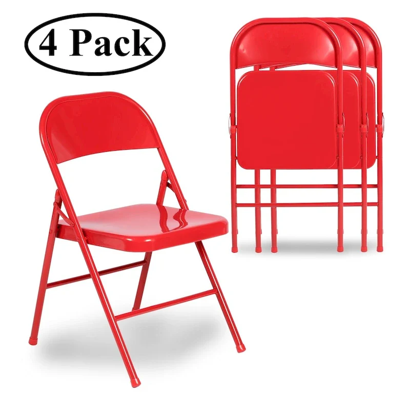 VECELO Folding Chairs Set of 4 Metal Frame Steel Seat with Triple Braced