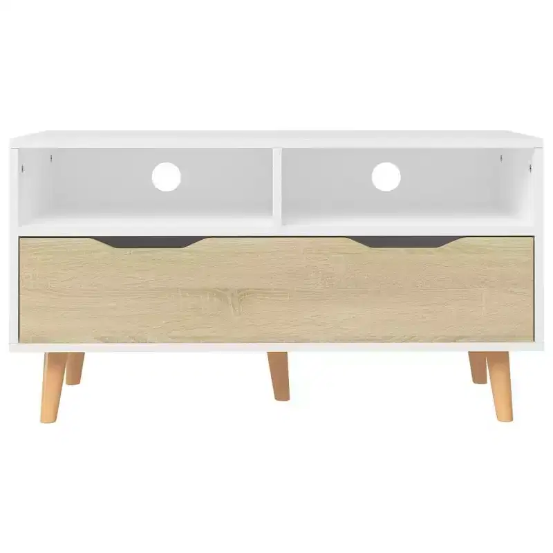 TV Cabinet White and Sonoma Oak Engineered wood Medium TV Cabinet