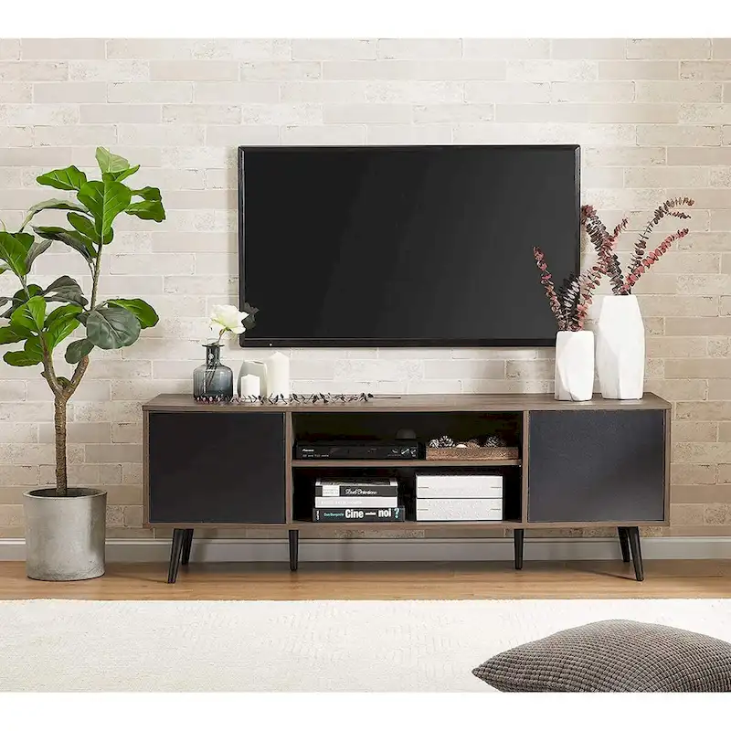 WAMPAT Mid Century Modern TV Stand 61.6 inch Black & Grey