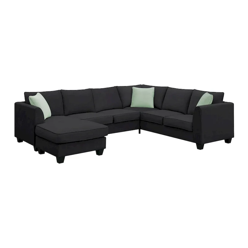 112-inch L-shaped 7-seat Modular Sectional Sofa with Ottoman and Three Pillows - 112W x 87D x 33H